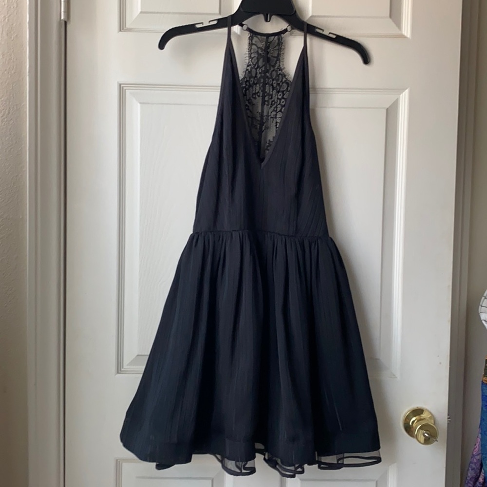 Black halter dress with flowy bottom